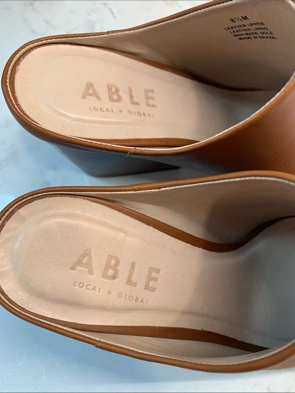 Able Tan Leather Heel Mule Clogs Size 8.5 - Picture 4 of 8